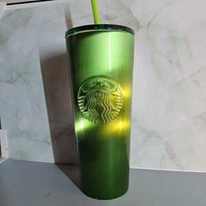 Starbucks Tumbler with Straw Green Stainless Steel Travel Cup 24 oz